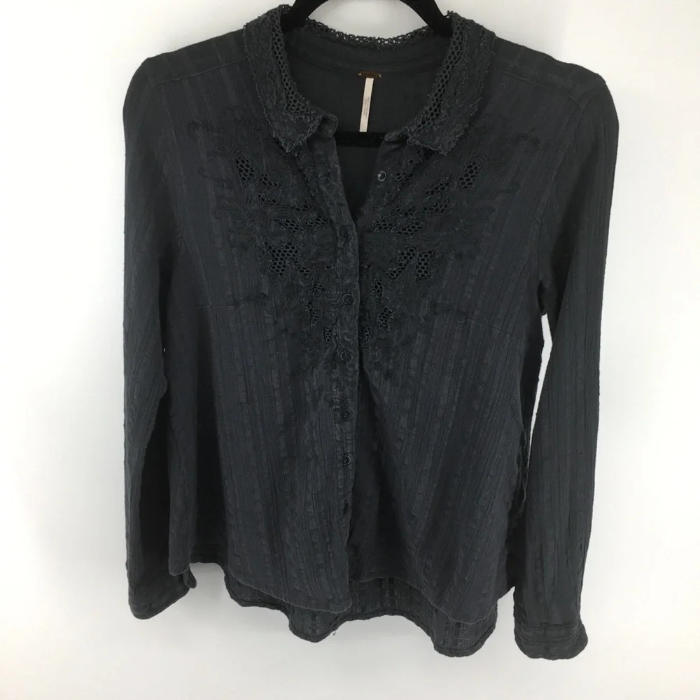 Free People Button Down Lace/Crotched Shirt
